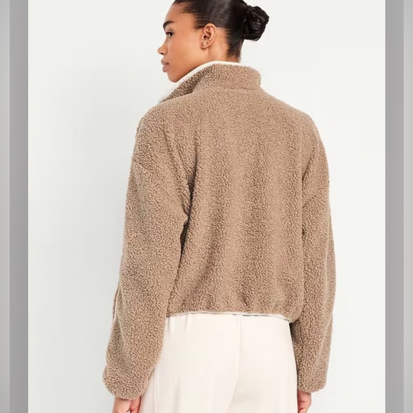 NWT Old Navy Loose Sherpa Pullover Quarter Zip Tan Brown Cream Pockets Size XL - Picture 4 of 4